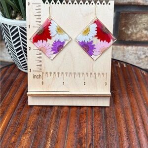 🌼 Bright Floral Resin Earrings | Gold Plated Stainless Hooks | Handmade